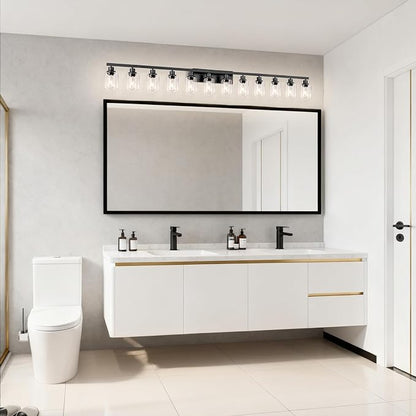 12 Light Bathroom Light Fixtures, Black Bathroom Lighting Fixtures Over Mirror Matte Black Modern Vanity Lights Wall Lighting for Mirror Bedroom, Living Room (78.7inch)