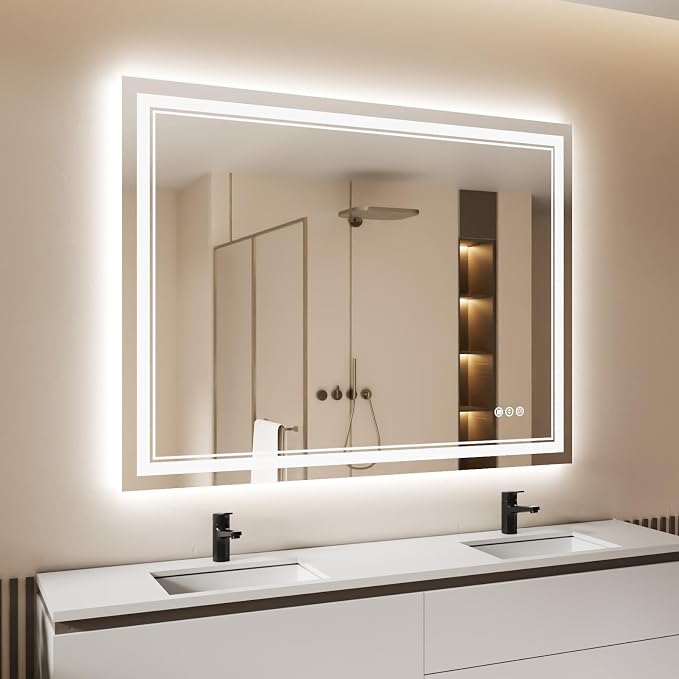 40x30 Inch LED Bathroom Mirror with Lights | Front and Backlit, 3 Colors, Dimmable, Memory, Anti Fog, Shatterproof, Horizontal/Vertical, Lighted Mirrors for Bathroom Wall