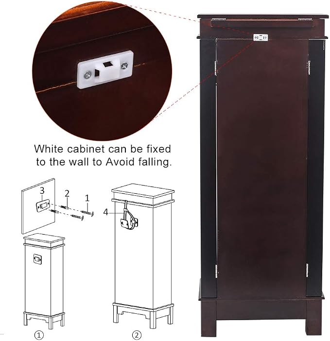 Standing Jewelry Armoire Cabinet Storage Chest with 8 Drawers, 2 Swing Doors, 16 Necklace Hooks, Makeup Mirror Storage Organizer, Large Standing Jewelry Armoire for Women(Brown)