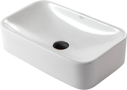 Kraus KCV-122-ORB White Rectangular Ceramic Bathroom Sink with Pop Up Drain Oil Rubbed Bronze