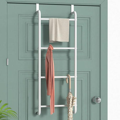 Over The Door Bathroom Hanging Organizer Shelf， Towel Rack for Bathroom, 4 Tier Towel Hanger for Glass Shower Wall or Shower Door (Frameless or Frame to 2") Stylish,White