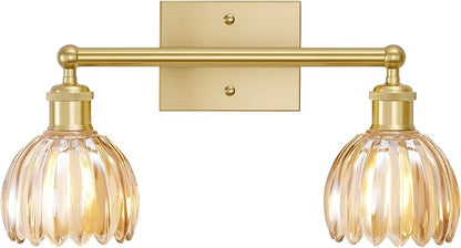 2 Light Bathroom Vanity Lights Over Mirror,Vintage Wall Sconce,Antique Brass Bathroom Light Fixtures,Tulip Sconces Wall Lighting with Amber Thick Glass Shade for Bedroom Living Room, E26 Base