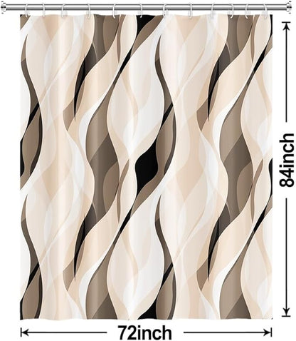 Cream Shower Curtain, Modern Abstract Cream and Grey Striped Shower Curtain Set for Bathroom Waterproof Polyester Shower Curtain with Hooks, 72x84 Inch