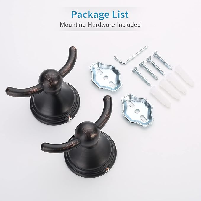 FILTA Bathroom Towel Hooks, Oil Rubbed Bronze Robe & Towel Hooks for Wall Mounted, Traditional Towel and Robe Hooks for Hanging Towels, Bath Towel Holder for Shower(2 Pack)