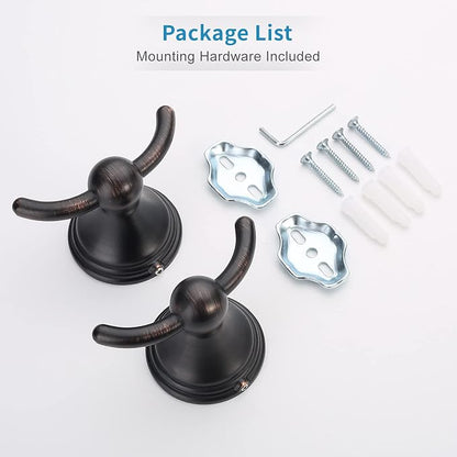 FILTA Bathroom Towel Hooks, Oil Rubbed Bronze Robe & Towel Hooks for Wall Mounted, Traditional Towel and Robe Hooks for Hanging Towels, Bath Towel Holder for Shower(2 Pack)