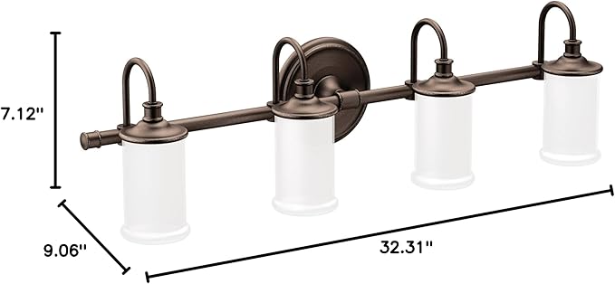 Moen YB6464ORB Belfield 4-Light Dual-Mount Bath Bathroom Vanity Fixture with Frosted Glass, Oil Rubbed Bronze