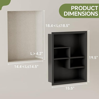 14x18 Medicine Cabinet Recessed Stainless Steel, with 4 Compartments Medicine Cabinet Organizer, Stainless Steel Wall Niche, Bathroom Wall Cabinet, Recessed Bathroom Cabinet, Black