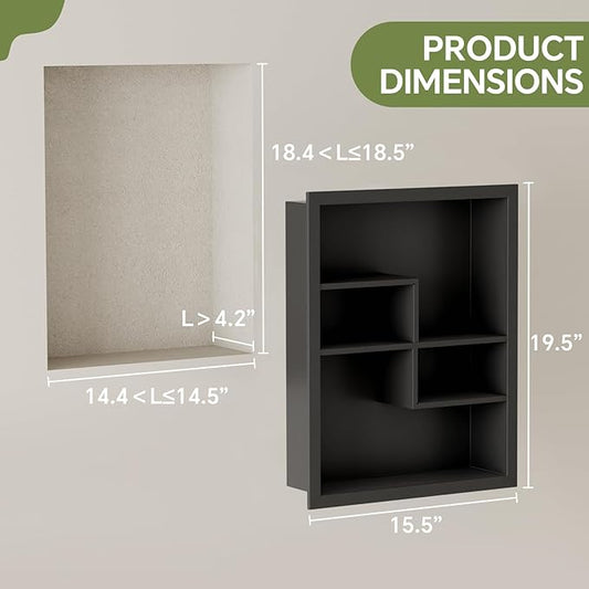 14x18 Medicine Cabinet Recessed Stainless Steel, with 4 Compartments Medicine Cabinet Organizer, Stainless Steel Wall Niche, Bathroom Wall Cabinet, Recessed Bathroom Cabinet, Black