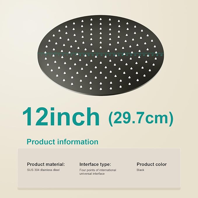 All Metal Rain Shower Head - Heavy Duty Stainless Steel, Easy Install, High Water Flow, Ultra-Thin Modern Design for Bathroom (D-Matte Black, 12)