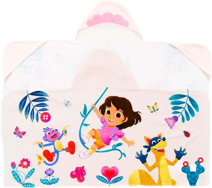 Dora The Explorer Kids Super Soft Bath/Pool/Beach Soft Cotton Terry Hooded Towel Wrap, 24 in x 50 in, (Officially Licensed Product) by Franco
