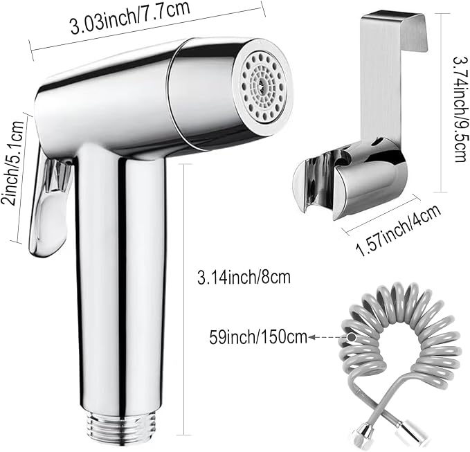 Handheld Bidet Sprayer Toilet Bathroom with Spring Hose Wall BracketSet, Closestool, Squatting Pan, Water Flower, Floor Cleaning Cloth Diaper for Bathroom Hygiene