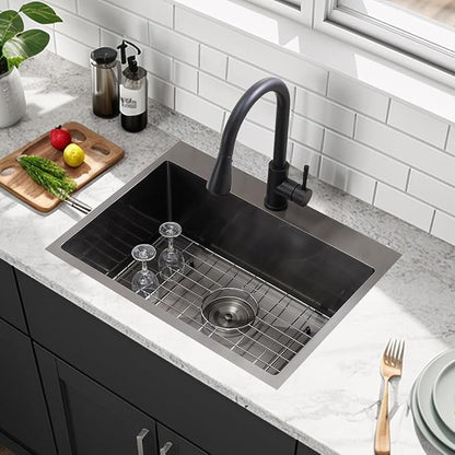 VCCUCINE 22x18 Inch Gunmetal Black Drop in Kitchen Sink,16 Gauge Topmount RV Small Kitchen Bar Sink,Stainless Steel Wet Bar Sink,Outdoor Single Bowl,Laundry Prep Sink