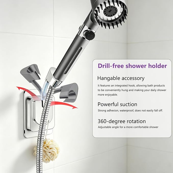 Ion High Pressure Filtered Shower Head with Handheld & Hose for Hard Water | 12 Filters Water Softener for Dry Skin & Hair, 4 Spray Modes, Pause Switch, Scalp Massager, 75" Hose, 2 Bracket | Kids & Pets