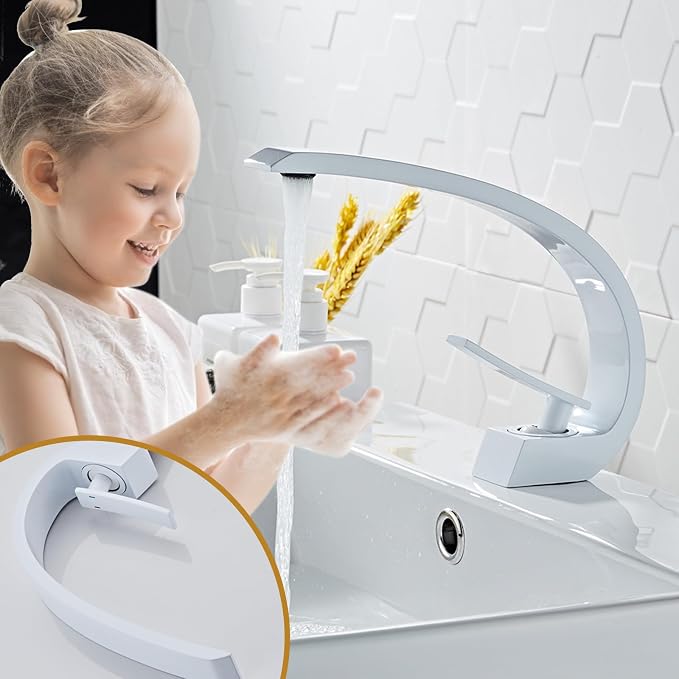 White Finish Bathroom Sink Faucet,Unique Design and Pop Up Drain