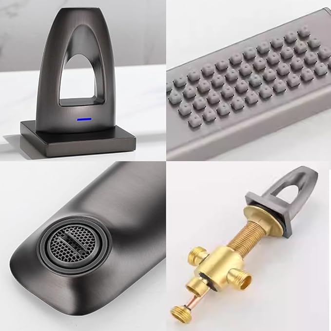 Gray Modern Bathroom Faucet with Pull Out Shower - Kitchen Sink Mixer Tap with Cold and Hot Water,Chrome