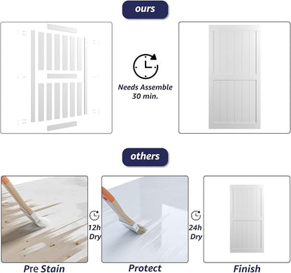42in x 96in MDF Sliding Barn Door with 7ft Barn Door Hardware Kit & Handle | White Solid Barn Door Slab Covered with Water-Proof PVC Surface, Pre-Drilled Holes Easy Assembly, H-Frame
