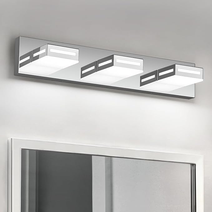 LED Modern Bathroom Light Fixtures, 3-Light 24-Inch Chrome Vanity Lights for Bathroom Lighting Fixtures Over Mirror, 350° Rotatable Acrylic, 6000K Cool White Wall Lamp