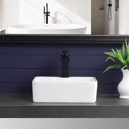 16"x12" Vessel Sink Bathroom Rectangular Sink Modern White Porcelain Ceramic Above Counter Drop-in Vanity Sink for Bathrooms Art Basin with Faucet Hole