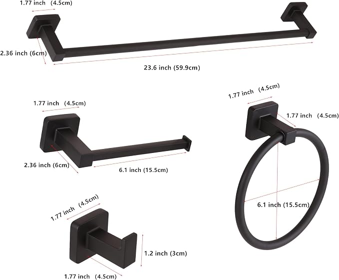 5 Piece Bathroom Hardware Accessories Set Matte Black,24 Inch Towel Bar Set,Towel Rack Set,Bathroom Towel Holder Set