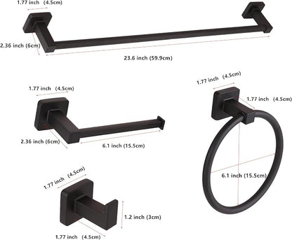 5 Piece Bathroom Hardware Accessories Set Matte Black,24 Inch Towel Bar Set,Towel Rack Set,Bathroom Towel Holder Set