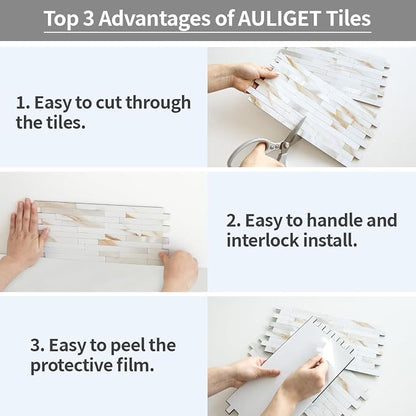 AULIGET 20 Sheets Calacatta Gold Peel and Stick Backsplash, PVC Mixed Metal Silver Wall Tile Stick on Backsplash for Kitchen and Bathroom