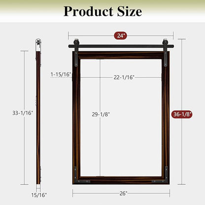 Farmhouse Bathroom Mirror, 24x36 Inch Black Brown Vanity Mirror for Wall, Wood Framed Rustic Mirror Rectangular Wall Decor Mirrors for Entryway Living Room Bedroom