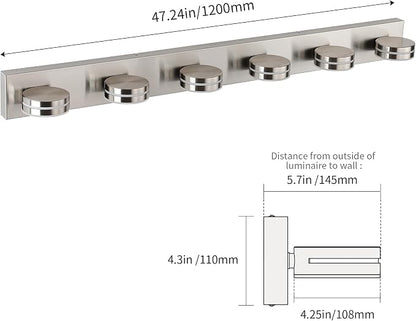 LED Modern Bathroom Vanity Light Fixtures 6-Light 47.24in 36W | LED Dimmable Bath Lights, Modern Wall Mounted Lighting Fixture with Rotating Lamp Head, Acrylic Metal, 5CCT Dimmable