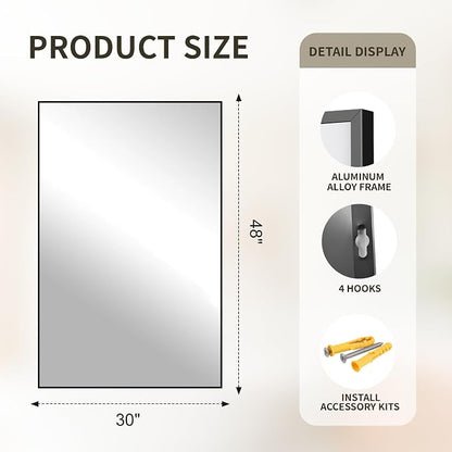 FICTOR Bathroom Vanity Mirror for Over Sink, 30" x 48", Black | Anti-Rust Frame, Shatterproof Tempered Glass, Vertical/Horizontal Wall Mounted Mirror for Bedroom, Entryway, Living Room