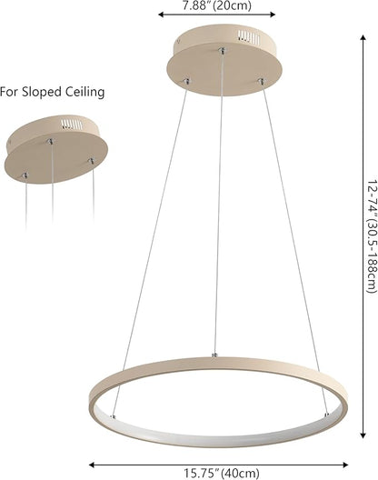 JONATHAN Y 15.75" Beige Modern Integrated LED Pendant Light, Dimmable Round Hoop Chandelier for Kitchen Island, Dining Room, Adjustable Height Metal Hanging Light (JYL7202H)