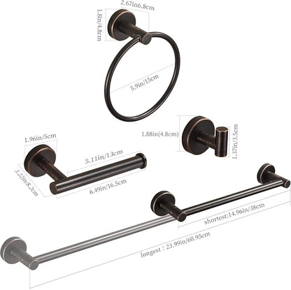 Bronze Bathroom Accessories, Oil Rubbed Bronze Bathroom Hardware Includes Toilet Paper Holder 15 to 24 Inch Towel Bar Towel Ring Robe Hook Wall Mount Hand Towel Holder Set 4 Pieces