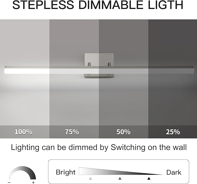 36in LED Vanity Light, 36W 2500LM Modern Brushed Nickel Adjustable Bathroom Light Fixture Over Mirror, Dimmable Light Bar 5000K Cool White