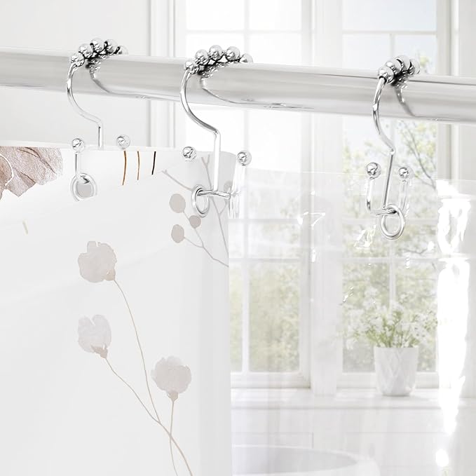Long 3 in 1 Shower Curtain Set, 72x78 | Long 3 in 1 Shower Curtain Set, PEVA Liner Set & 12 Double Sided Steel Hooks, Waterproof Fabric Bathroom Curtain