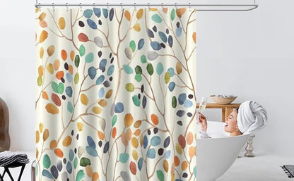 Amaredom Floral Shower Curtain for Bathroom, Colorful Leaves Curtain Bathroom Decoration, Shower Curtain Set with Curtain Hooks