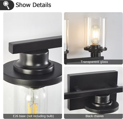 3 Light Black Bathroom Vanity Light Fixtures with Clear Glass Shade, Modern Wall Sconces Lighting for Bathroom Over Mirror