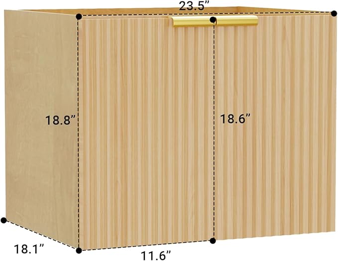 Modern Bathroom Vanity Without Sink, Floating Wall Mount Cabinet with Wavy Textured Doors, Waterproof Storage for Small Bathroom, Soft-Close Design, Nature Wood (Nature Without Sink, 24")