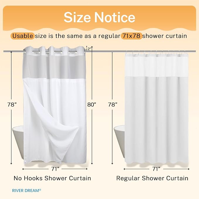 RiverDream Heavyweight Waffle No Hook Shower Curtain with Liner,White,71x80 | Dotted Waffle,Snap-in Liner,Heavy Duty,Quick Dry,Mesh Top Window,With Bottom Magnets,Hotel-Grade,Washable,Long Size