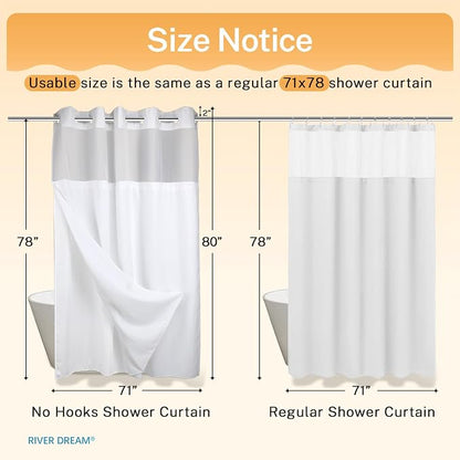 RiverDream Heavyweight Waffle No Hook Shower Curtain with Liner,White,71x80 | Dotted Waffle,Snap-in Liner,Heavy Duty,Quick Dry,Mesh Top Window,With Bottom Magnets,Hotel-Grade,Washable,Long Size