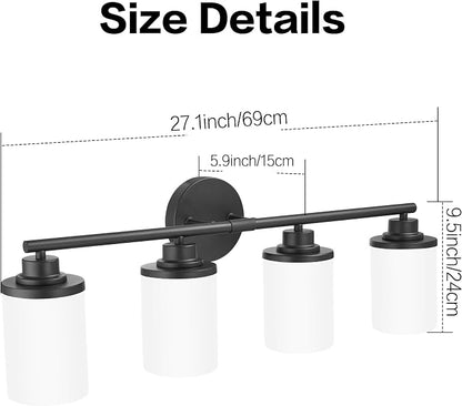 Bathroom Light Fixtures,Matte Black Bathroom Lights,4-Light Vanity Light Over Mirror,Modern Vanity Light Fixture with Frosted Glass