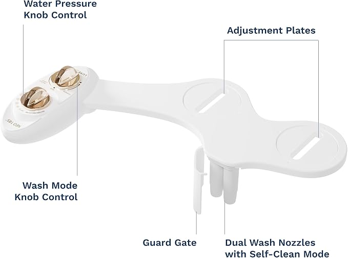 LUXE Bidet NEO 185 - Bidet Attachment for Toilet Seat, Gold | Non-Electric, Dual Nozzle, Self-Cleaning, Adjustable Water Pressure, Rear & Feminine Wash
