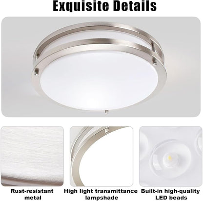 12inch LED Flush Mount Ceiling Light Fixture Dimmable Brushed Nickel, Easy Install Ceiling Lamp Fixture Without Flicker, Super Bright 36W 3600LM 5CCT Warm to White Light 3000K to 6000K 2-Pack