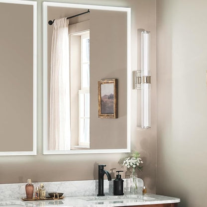 Kichler Laurene LED Bath Bar Light, Polished Nickel | Linear vanity light with clear fluted glass for bathroom mirrors (26.5" x 5"), 55196PNLED