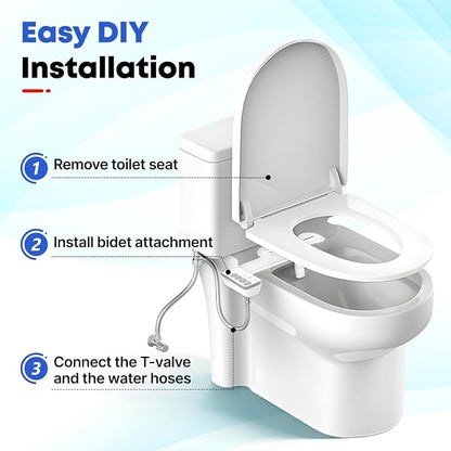 Bidet Attachment for Toilet,Independent Adjustable Water Pressure,Self Cleaning Non-Electric Dual Nozzle for Frontal & Rear Wash,Fresh Water Bidet Toilet Seat, White
