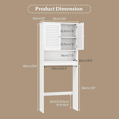 Giantex Over-The-Toilet Storage Cabinet, 3-Tier Freestanding Bathroom Rack w/Slat-Door Cabinet & 3-Position Adjustable Shelf, Space-Saving Storage Organizer for Bathroom, Washroom, Laundry Room