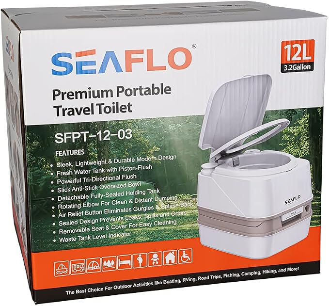 SEAFLO Premium Camping Portable Toilet - 5.8 Gallon Waste 3.43 Gall Fresh Tank (100 Flushes), 440 lbs Max Weight, Level Indicator, Sealed Waste Tank for RV, Boat, Elderly, Off-Grid, 4-Year Warranty