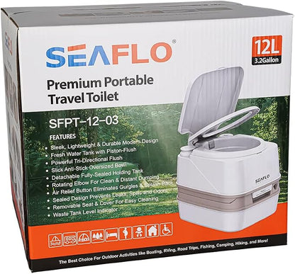SEAFLO Premium Camping Portable Toilet - 5.8 Gallon Waste 3.43 Gall Fresh Tank (100 Flushes), 440 lbs Max Weight, Level Indicator, Sealed Waste Tank for RV, Boat, Elderly, Off-Grid, 4-Year Warranty