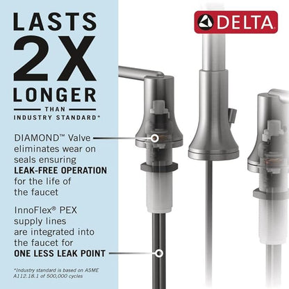 Delta Tetra Matte Black Bathroom Faucet 3 Hole, 8 Inch Widespread Bathroom Sink Faucet for Vanity, Metal Push-Pop Drain Assembly, Matte Black 35588-BL-DST