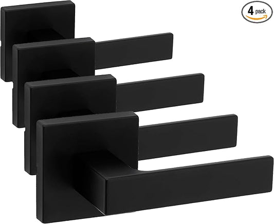 Kwikset Singapore Interior Passage Door Handle, Lever for Closet and Hallway Doors, Reversible Non-Locking Handle Lever, Matte Black, with Microban Protection (Pack of 4)