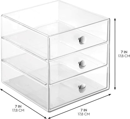 iDesign Stackable 3-Drawer Makeup Organizer, Set of 2, Clear | Bathroom Storage, Vanity Storage