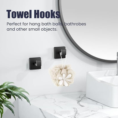 Bathroom Hardware Accessories Set: Bath Towel Bar Set, Towel Racks for Bathroom Wall Mounted, SUS304 Stainless Steel (Matte Black, 10-Pieces)