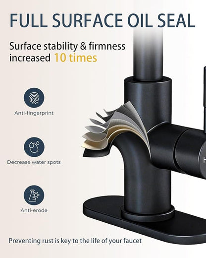 Bathroom Faucets with Pull Down Sprayer, Bar Sink Faucet Single Hole for Kitchen Campers with Pop-Up Drain Hose, Suitable for Farmhouse Vanity Lavatory